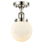 Beacon 916 Semi Flush Ceiling Light - Polished Nickel / Matte White