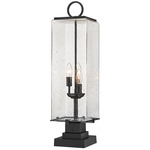 Sana Outdoor Pier Light with Square Stepped Base - Black / Seedy Glass