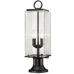 Sana Outdoor Pier Light with Simple Round Base - Black / Seedy Glass