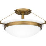 Elderwood Semi Flush Ceiling Light - Weathered Brass / Opal Etched / Opal Etched