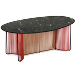 Cartagenas Marble Dining Table - Coral/ Caramel Brown / Black Marble