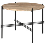 TS Small Round Coffee Table - Black / Taupe Travertine