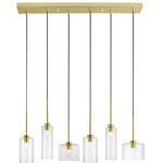 Industrial Linear Multi-Light Pendant - Aged Brass / Clear