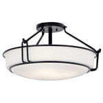 Alkire Semi Flush Ceiling Light - Black / Satin Etched