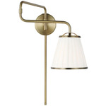 Esther Swing Arm Plug-in Wall Sconce - Time Worn Brass / White Linen