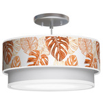 Monstera Double Tiered Pendant - Brushed Nickel / Wood