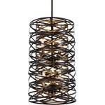 Vortic Flow Tall Pendant - Dark Bronze / Mosaic Gold