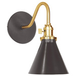 Uno Curved Arm Cone Wall Light - Brushed Brass / Architectural Bronze