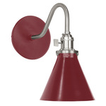 Uno Curved Arm Cone Wall Light - Brushed Nickel / Barn Red