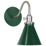 Uno Curved Arm Cone Wall Light - Brushed Nickel / Forest Green