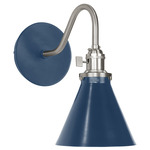 Uno Curved Arm Cone Wall Light - Brushed Nickel / Navy