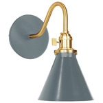 Uno Curved Arm Cone Wall Light - Brushed Brass / Slate Gray