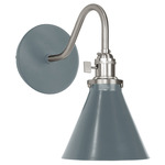 Uno Curved Arm Cone Wall Light - Brushed Nickel / Slate Gray