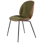 Beetle Veneer Dining Chair - Black / Soft Leather Army / Walnut Veneer