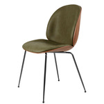 Beetle Veneer Dining Chair - Black Chrome / Soft Leather Army / Walnut Veneer