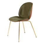 Beetle Veneer Dining Chair - Brass Semi Matte / Soft Leather Army / Walnut Veneer