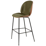 Beetle Veneer Bar / Counter Chair - Black / Soft Leather Army / Walnut Veneer