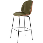 Beetle Veneer Bar / Counter Chair - Black Chrome / Soft Leather Army / Walnut Veneer