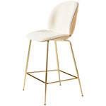 Beetle Veneer Bar / Counter Chair - Brass Semi Matte / Karakorum Ivory / Oak Veneer