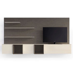 Spazio Media Wall Unit Composition with Shelves - Smoke Oak / Beige