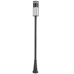 Luca Outdoor Post Light with Round Post/Hexagon Base - Black / Etched Glass