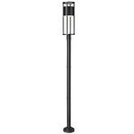 Luca Outdoor Post Light with Round Post/Stepped Base - Black / Etched Glass
