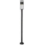 Luca Outdoor Post Light with Round Post/Stepped Base - Black / Etched Glass