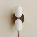 Chromatic Glass Up Down Plug-In Wall Sconce - Patina Brass Canopy / Opaline