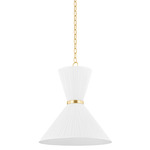 Enid Pendant - Aged Brass / White Linen