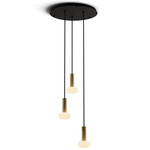 Combi Round Multi-Light Pendant with Glass Ball - Matte Black / Brushed Brass / Frost White