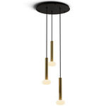 Combi Round Multi-Light Pendant with Glass Ball - Matte Black / Brushed Brass / Frost White