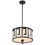 Lemuria Greek Convertible Pendant/ Semi Flush - Black / White Linen