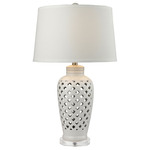 Openwork Table Lamp - White / White Linen