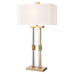 Roseden Court Twin Pillars Table Lamp - Aged Brass/ Clear / White Linen