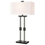 Roseden Court Twin Pillars Table Lamp - Black/ Clear / White Linen