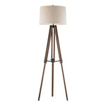 Wooden Brace Tripod Floor Lamp - Oil Rubbed Bronze/ Walnut / Natural Linen