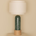 Pura Kelo Duoble Table Lamp - Green Marble / Ecru Cotton