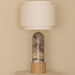 Pura Kelo Duoble Table Lamp - Tobacco Alabaster / Ecru Cotton