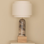Pura Kelo Duoble Table Lamp - Tobacco Alabaster / Ecru Cotton