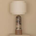 Pura Kelo Duoble Table Lamp - Tobacco Alabaster / Ecru Cotton