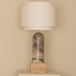 Pura Kelo Duoble Table Lamp - White Alabaster / Ecru Cotton