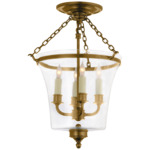 Sussex Bell Jar Semi Flush Ceiling Light - Antique-Burnished Brass / Clear