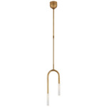 Rousseau Asymmetric Tube Pendant - Antique-Burnished Brass / Seeded Glass