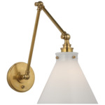 Parkington Swing Arm Library Wall Light - Antique-Burnished Brass / White Glass