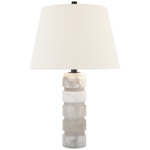 Chunky Round Table Lamp - Alabaster / Linen