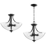 Reyes Semi-Flush Ceiling / Pendant Light - Textured Black / Clear Seeded