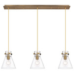 Newton Cone Linear Multi Light Pendant - Brushed Brass / Clear