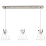 Newton Cone Linear Multi Light Pendant - Brushed Satin Nickel / Clear