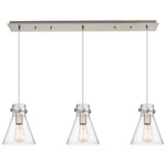 Newton Cone Linear Multi Light Pendant - Brushed Satin Nickel / Clear Seedy