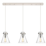 Newton Cone Linear Multi Light Pendant - Polished Nickel / Clear Seedy